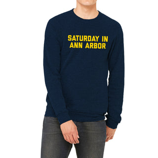 Saturday in Ann Arbor Michigan Sponge Fleece Crewneck - Navy Triblend